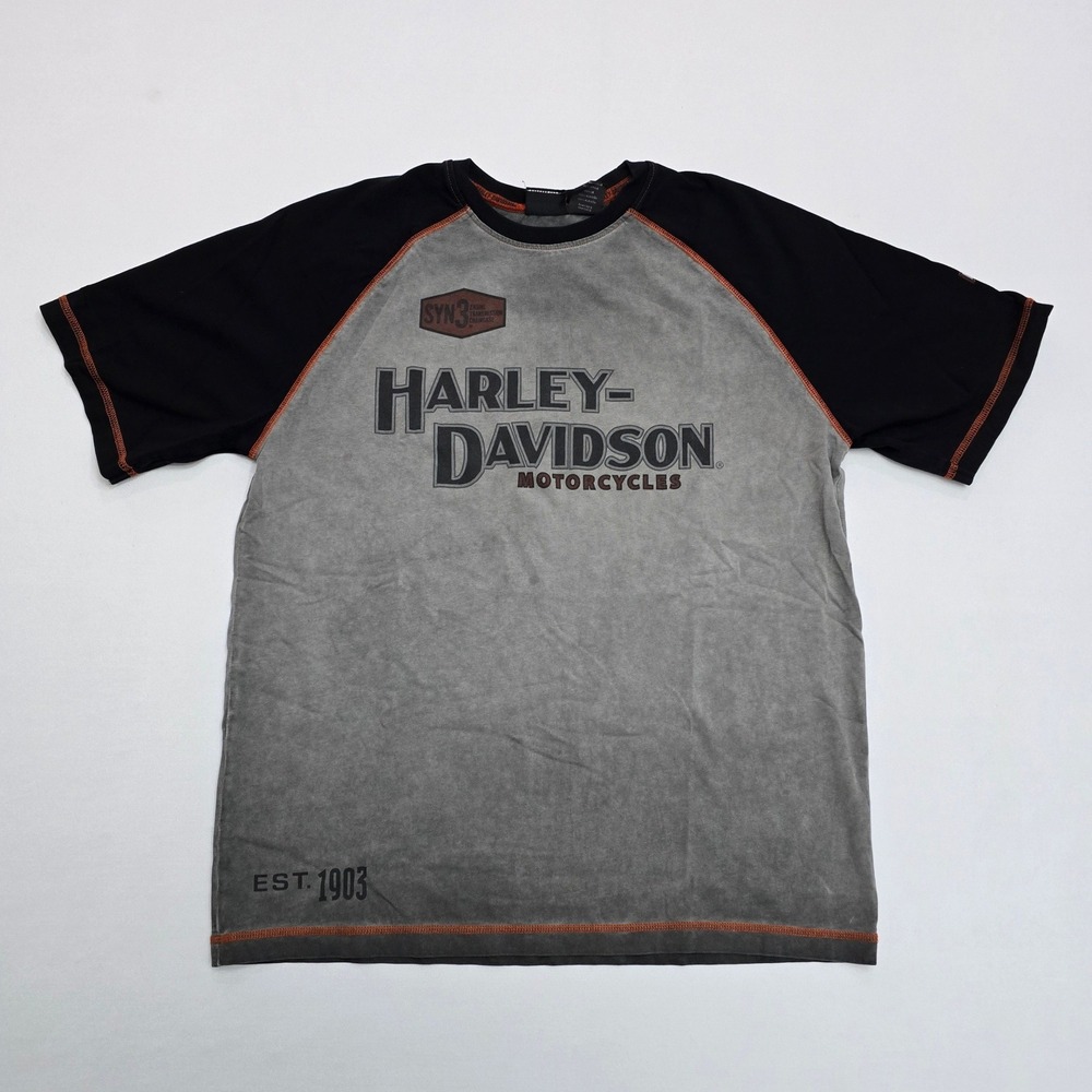 Harley-Davidson Mens Gray Black Raglan Graphic T-Shirt Large 99011-17VM